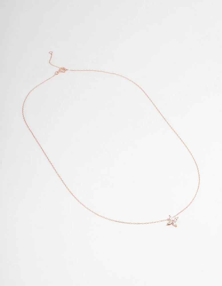 Rose Gold Plated Sterling Silver Marquise Flower Cubic Zirconia Necklace