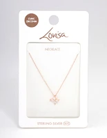 Rose Gold Plated Sterling Silver Marquise Flower Cubic Zirconia Necklace