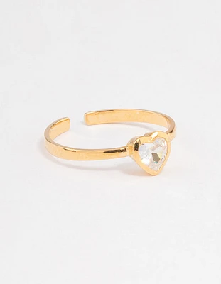 Gold Plated Sterling Silver Heart Cubic Zirconia Ring