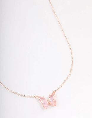 Rose Gold Pink Butterfly Pendant Necklace