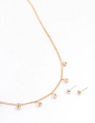 Gold Diamante Droplet Jewellery Set