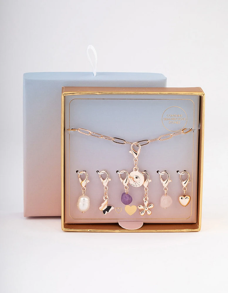 Rose Gold Semi Precious Diamante Charm Bracelet