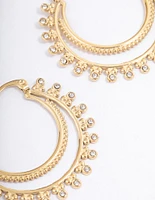 Gold Plated Stainless Steel Diamante Dotted Double Layer Hoop Earrings