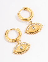 Gold Plated Stainless Steel Diamante Evil Eye Drop Huggie Hoops