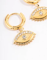 Gold Plated Stainless Steel Diamante Evil Eye Drop Huggie Hoops