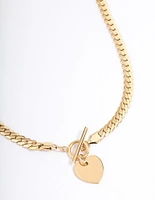 Waterproof Gold Plated Stainless Steel Heart FOB Flat Chain Necklace