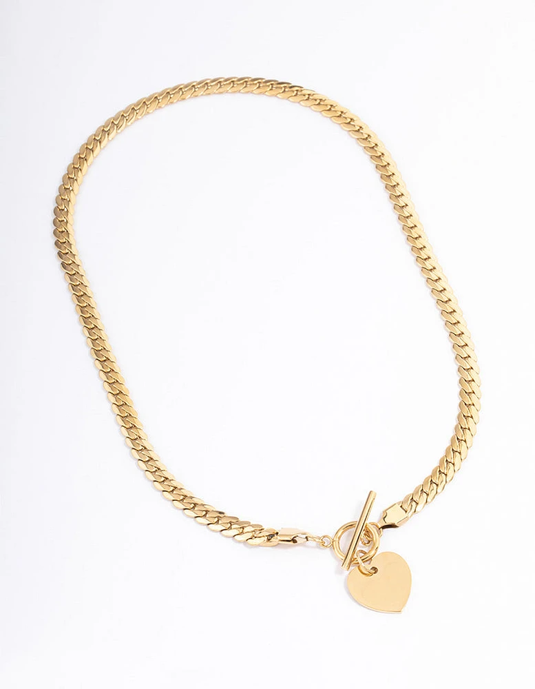 Waterproof Gold Plated Stainless Steel Heart FOB Flat Chain Necklace