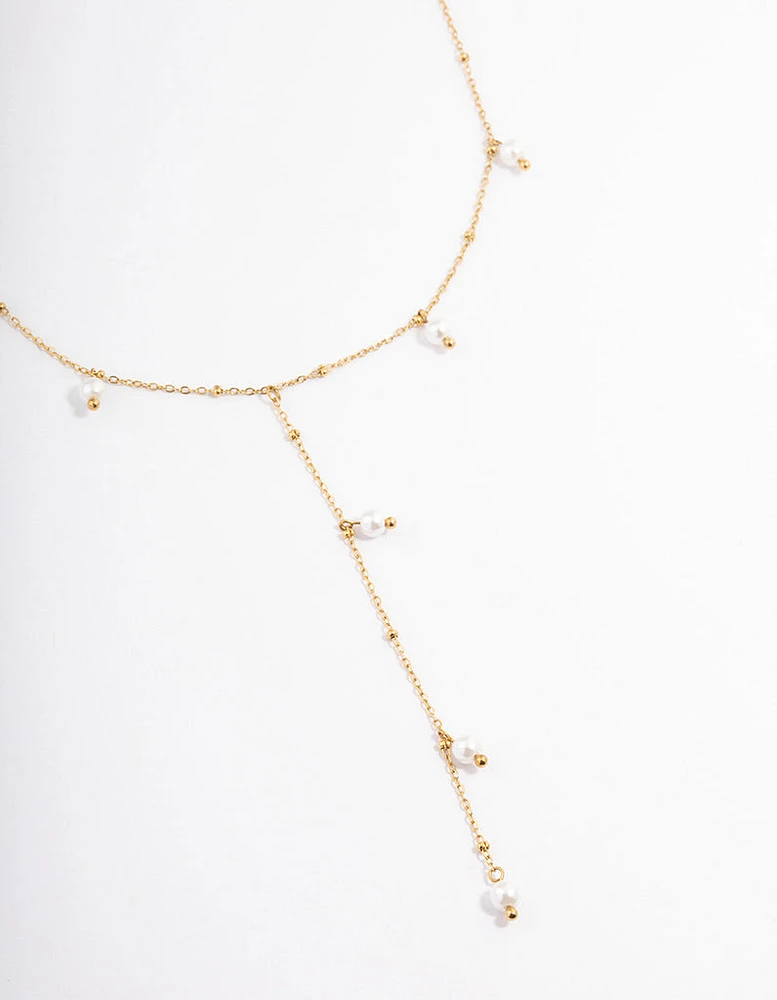 Waterproof Gold Plated Stainless Steel Pearl Y-Necklace