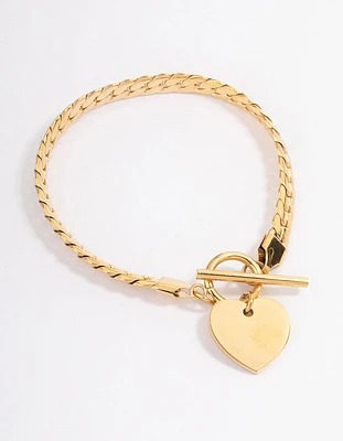 Waterproof Gold Plated Stainless Steel Heart FOB Flat Chain Bracelet