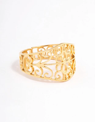 Waterproof Gold Plated Stainless Steel Fine Swirl Filigree Ring