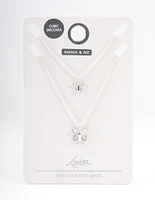 Silver Plated Cubic Zirconia Link Butterfly Necklace Pack