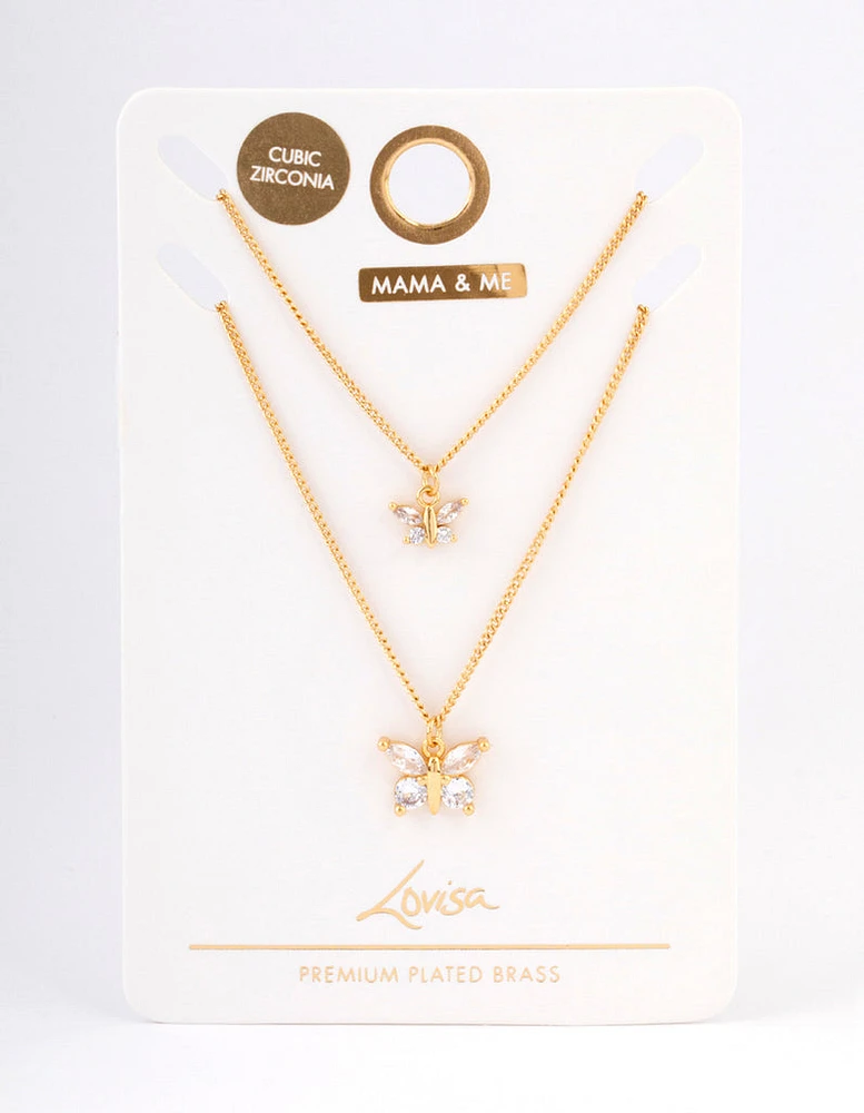 Gold Plated Cubic Zirconia Link Butterfly Necklace Pack