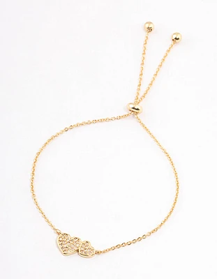 Gold Plated Double Hearts Toggle Bracelet