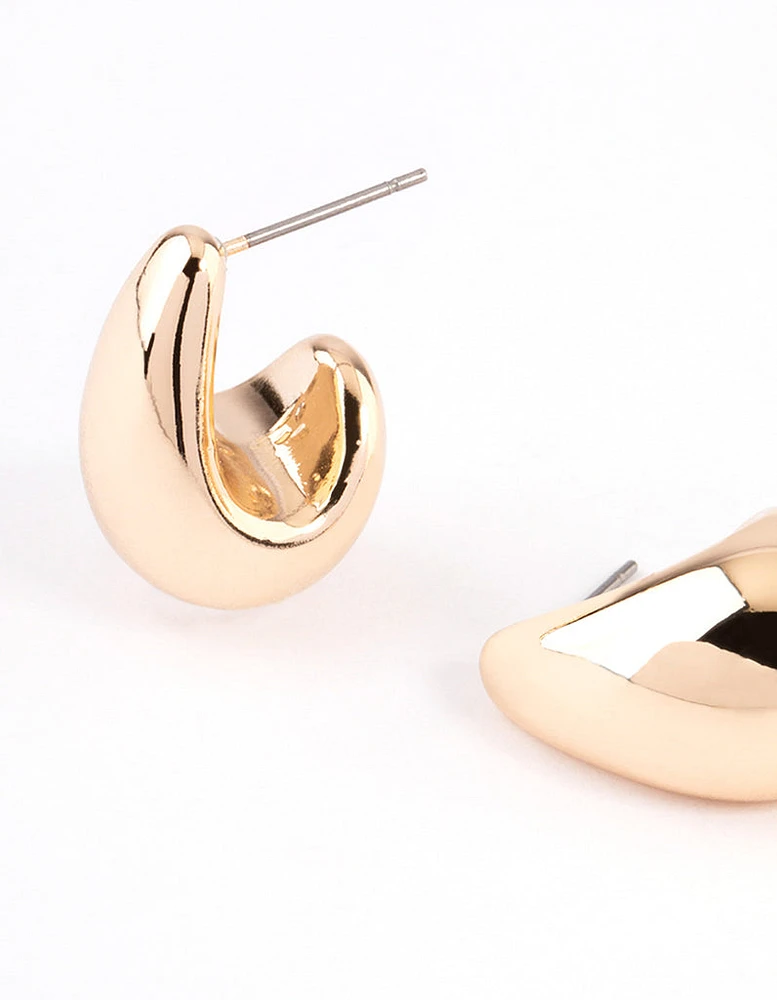 Gold Pear Huggie Hoop Earrings