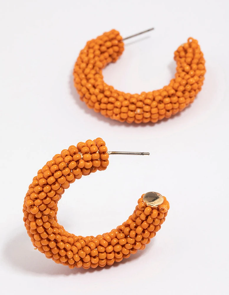 Gold Seed Beaded Hoop Earrings