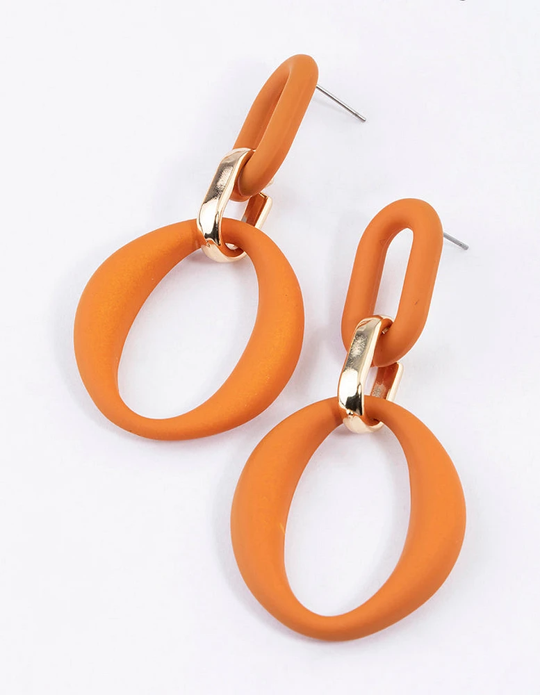 Gold Rubber Coated Link Drop Earrings