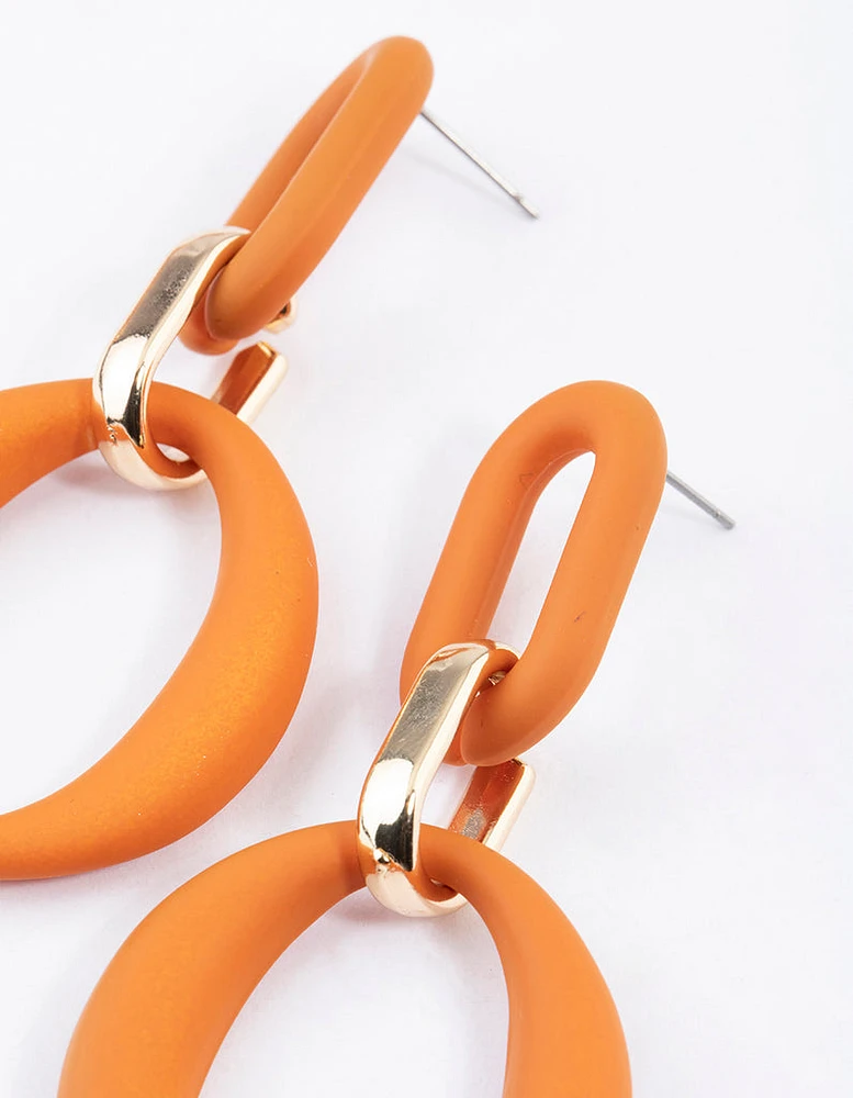 Gold Rubber Coated Link Drop Earrings