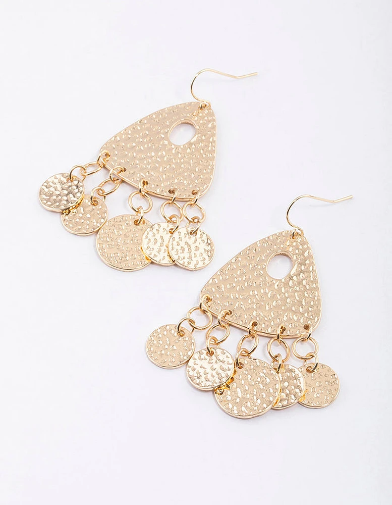 Gold Molten Triangle Fringe Earrings