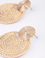 Gold Textured Round Drop Earrings