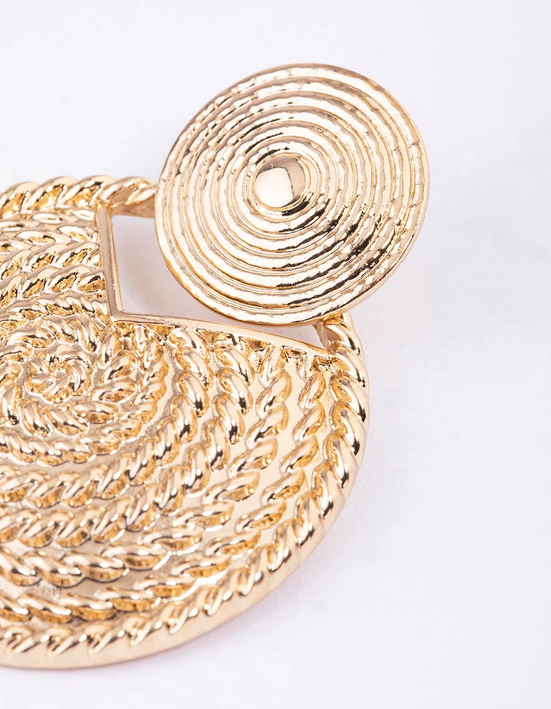 Gold Textured Round Drop Earrings