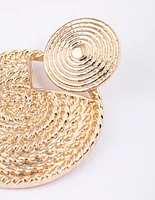 Gold Textured Round Drop Earrings