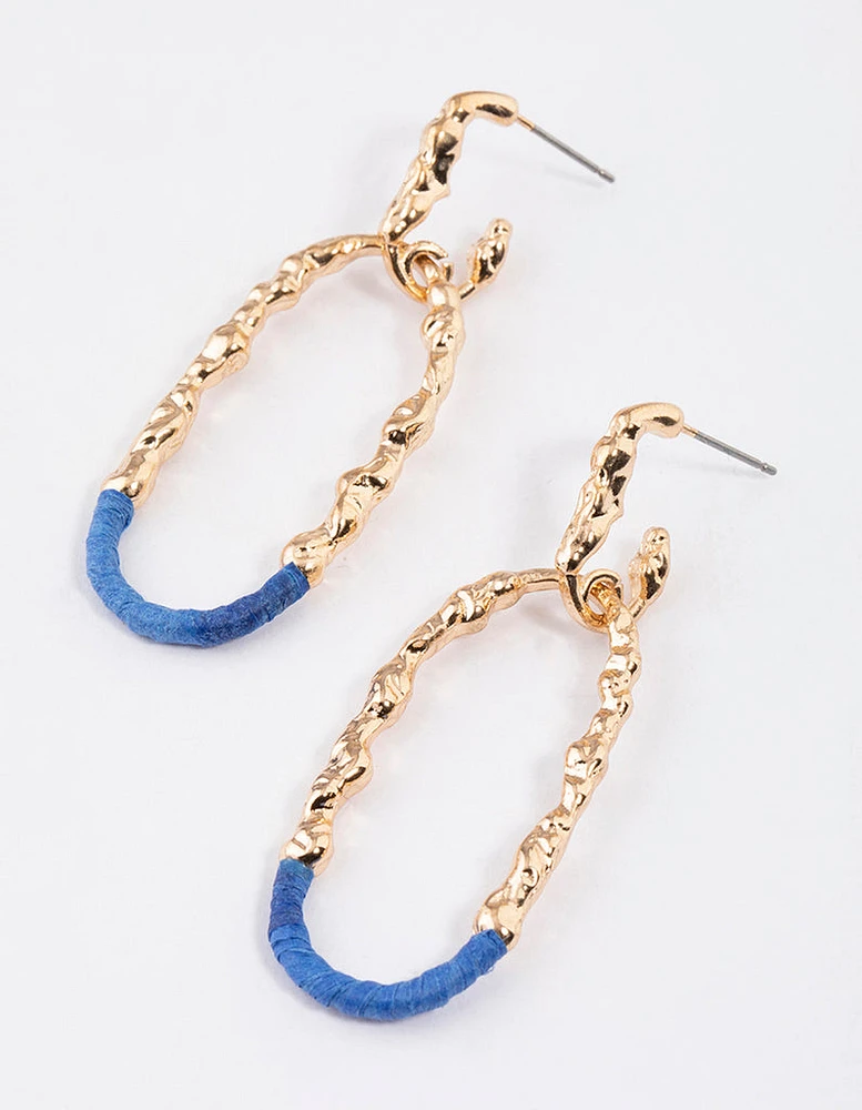 Gold Textured Oval Wrapped Earrings