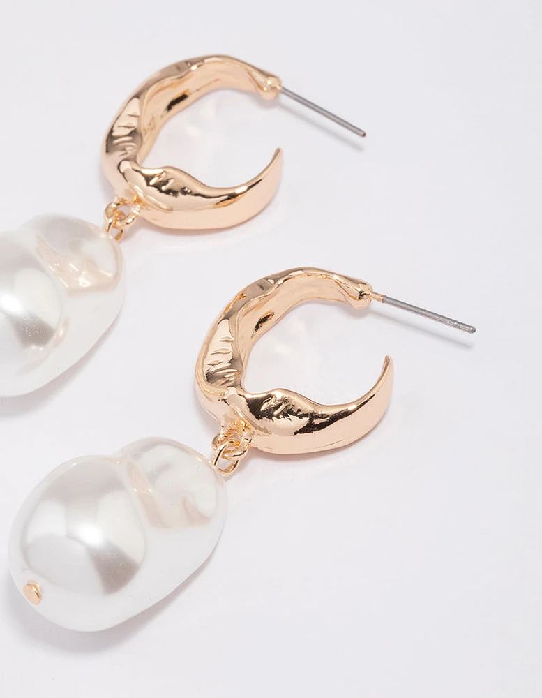 Gold Statement Pearl Drop Earrings