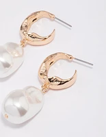 Gold Statement Pearl Drop Earrings