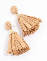 Gold Fringe Raffia Drop Earrings