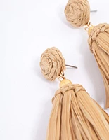 Gold Fringe Raffia Drop Earrings