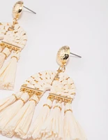 Gold Raffia Tassel Drop Earrings