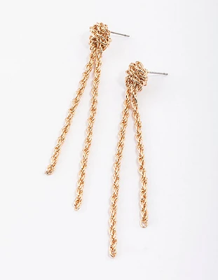 Gold Rope Knotted Drop Earrings