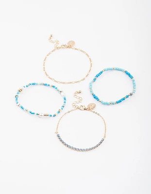 Gold Mixed Bead & Pearl Chain Bracelet 4-Pack