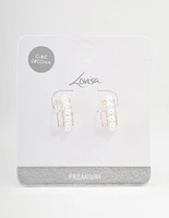 Silver Plated Cubic Zirconia Pearl Layered Small Hoop Earrings