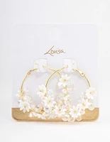 Gold Plated Freshwater Pearl Diamante Flower Hoop Earrings