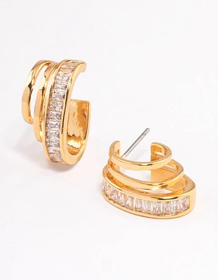 Gold Plated Cubic Zirconia Illusion Layered Hoop Earrings