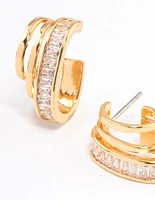 Gold Plated Cubic Zirconia Illusion Layered Hoop Earrings