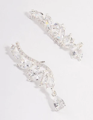 Silver Plated Cubic Zirconia Marquise Earrings Crawler