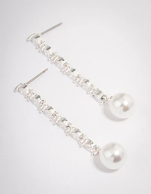 Silver Plated Fine Cubic Zirconia Round Pearl Drop Earrings