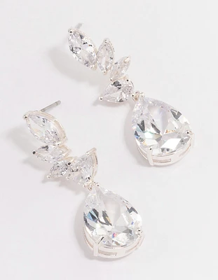 Silver Plated Pearl Cubic Zirconia Fan Drop Earrings