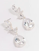 Silver Plated Pearl Cubic Zirconia Fan Drop Earrings