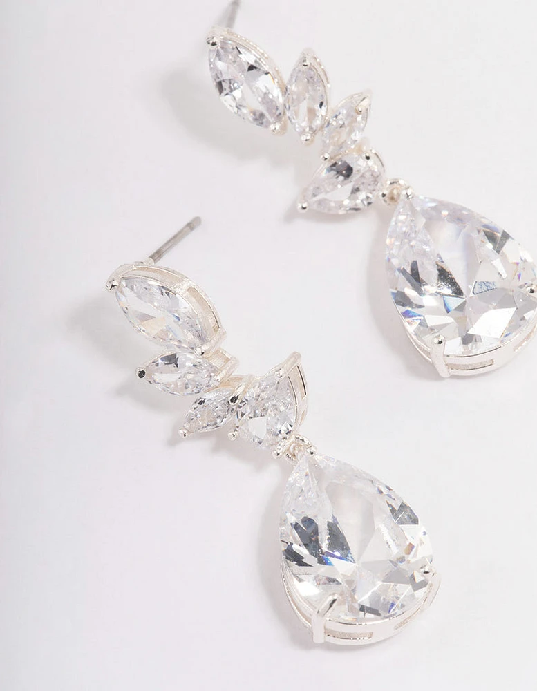 Silver Plated Pearl Cubic Zirconia Fan Drop Earrings