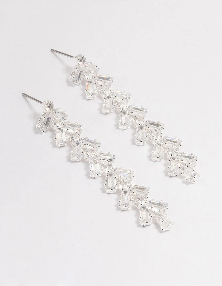 Silver Plated Cubic Zirconia Baguette Vine Drop Earrings