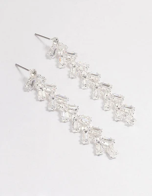 Silver Plated Cubic Zirconia Baguette Vine Drop Earrings