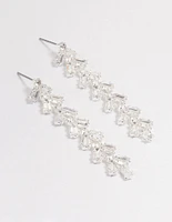 Silver Plated Cubic Zirconia Baguette Vine Drop Earrings