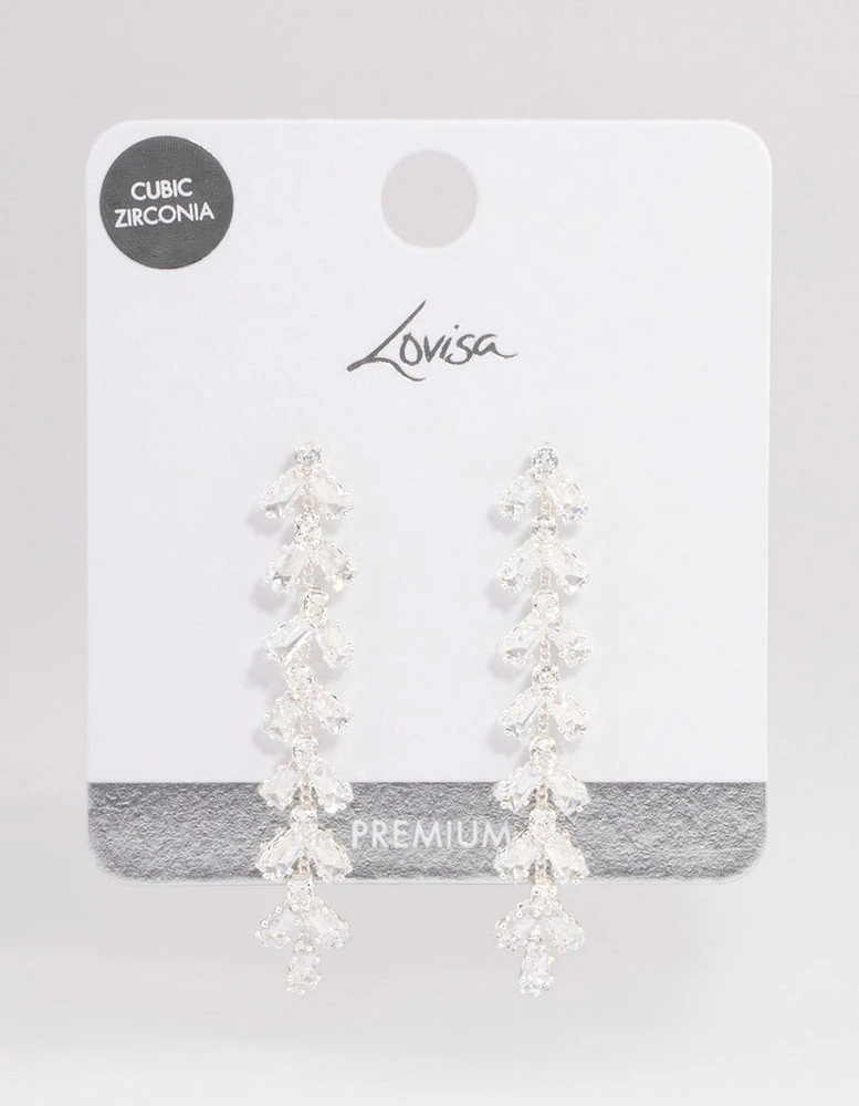 Silver Plated Cubic Zirconia Baguette Vine Drop Earrings