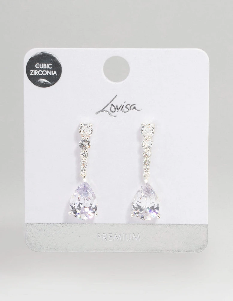 Silver Plated Cubic Zirconia Gradual Drop Earrings