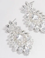 Silver Plated Cubic Zirconia Marquise Statement Drop Earrings