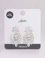 Silver Plated Cubic Zirconia Marquise Statement Drop Earrings