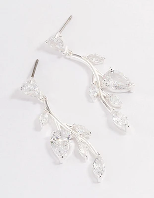 Silver Plated Cubic Zirconia Fern Drop Earrings